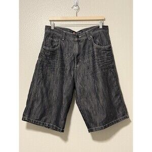 Southpole Shorts Men's 36 Black Denim Wide Leg Baggy Bermuda Jorts Relaxed